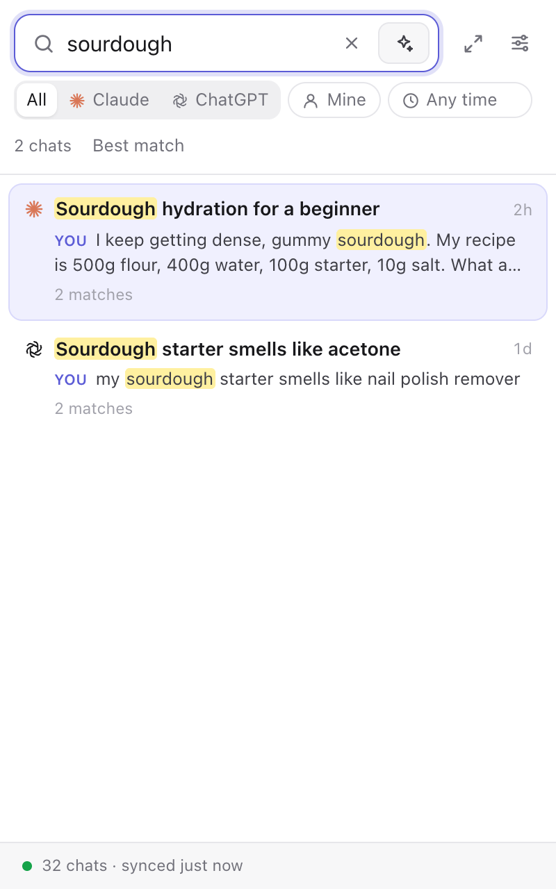 ChatSearch docked in Chrome's side panel